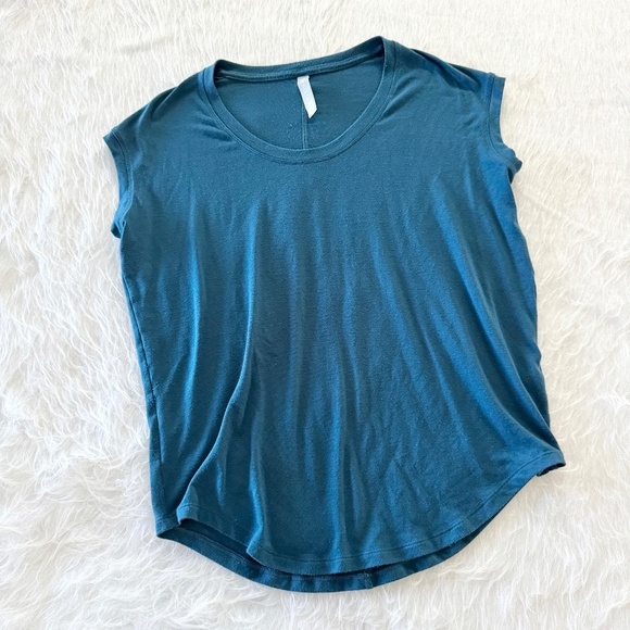 Athleta Tops - Athleta Teal Blue Soft Short Cap Sleeve Tee XS